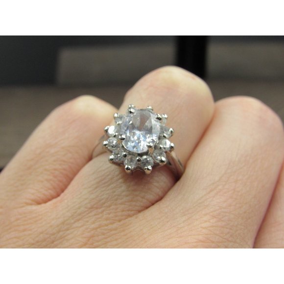 Size 6.5 Sterling Silver Chunky Cluster Clear CZ Band Ring Vintage Statement - Picture 4 of 8